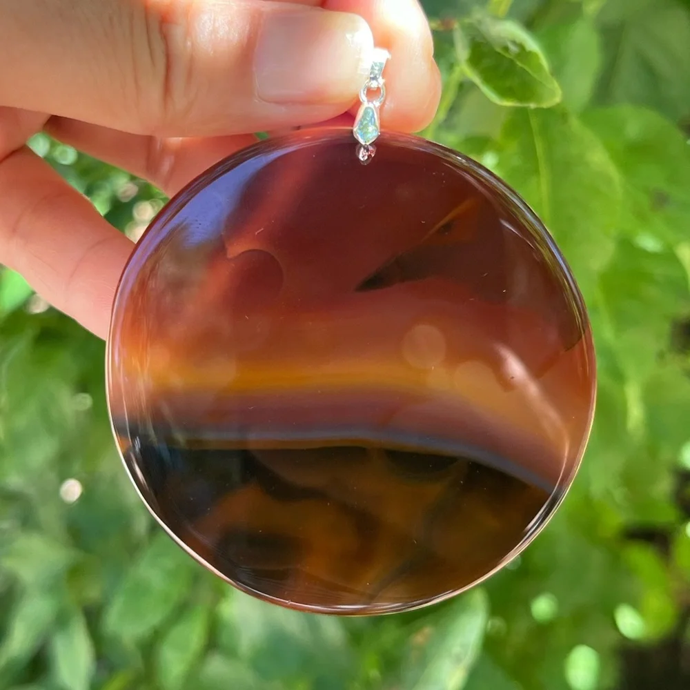 Huge sterling silver 925 stamped round scenery agate pendant 1341‎